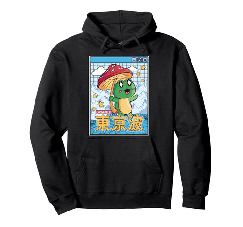 Frog Mushroom Kawaii Vaporwave Japan Hoodie - Fun Novelty Design Men Women - T-Shirt, Sweatshirt, Hoodie