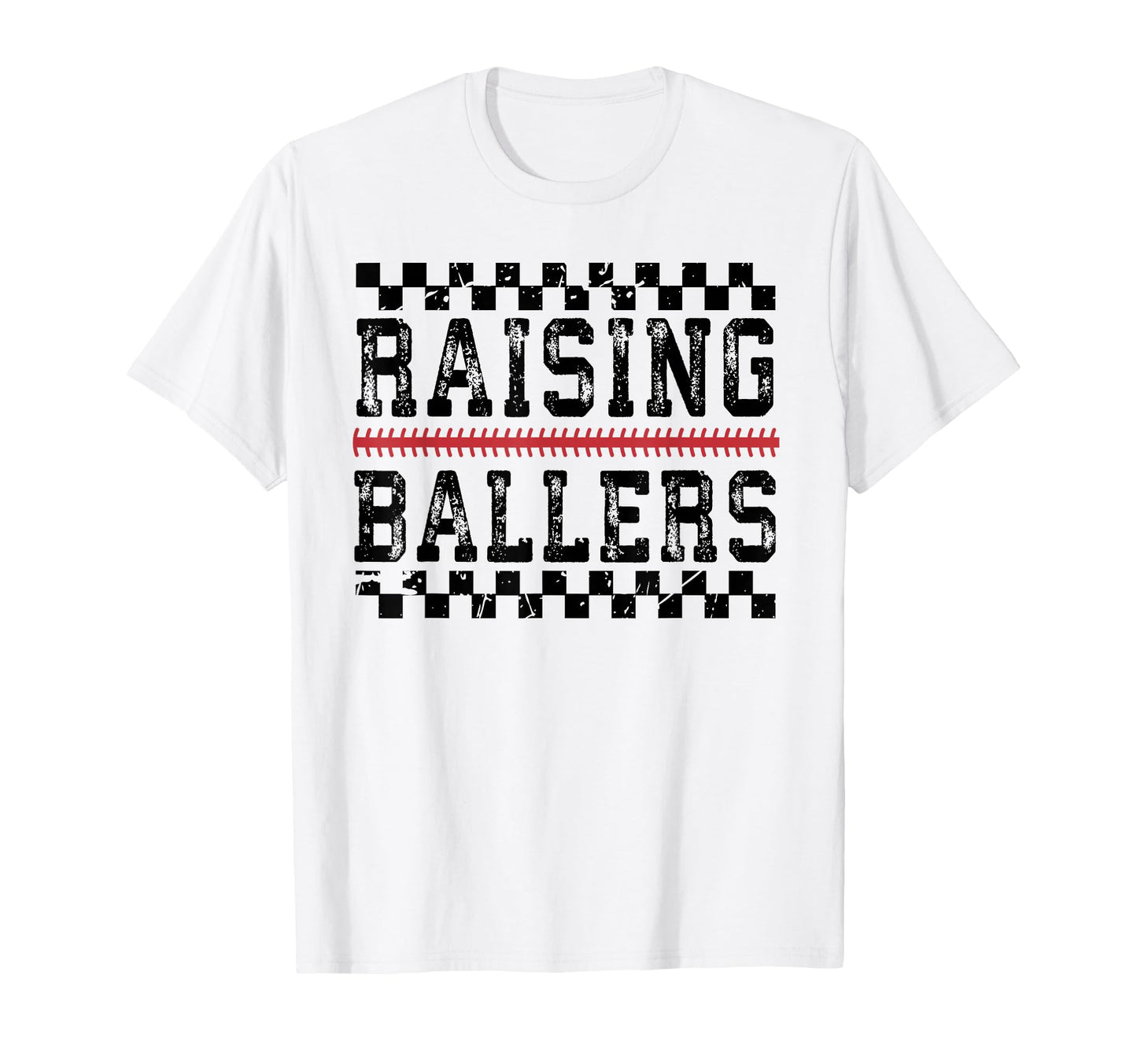 Raising Ballers Checkered Baseball T-Shirt - Minimalist Print Men Women - T-Shirt, Sweatshirt, Hoodie