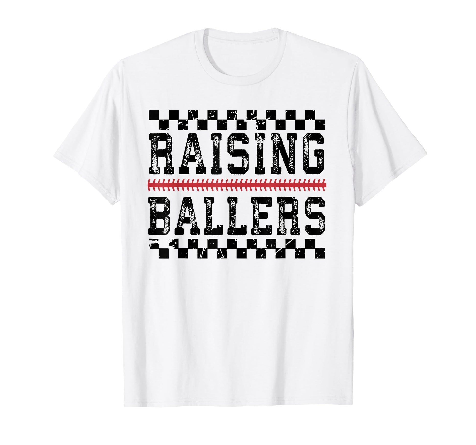 Raising Ballers Checkered Baseball T-Shirt - Minimalist Print Men Women - T-Shirt, Sweatshirt, Hoodie