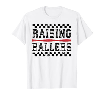 Raising Ballers Checkered Baseball T-Shirt - Minimalist Print Men Women - T-Shirt, Sweatshirt, Hoodie