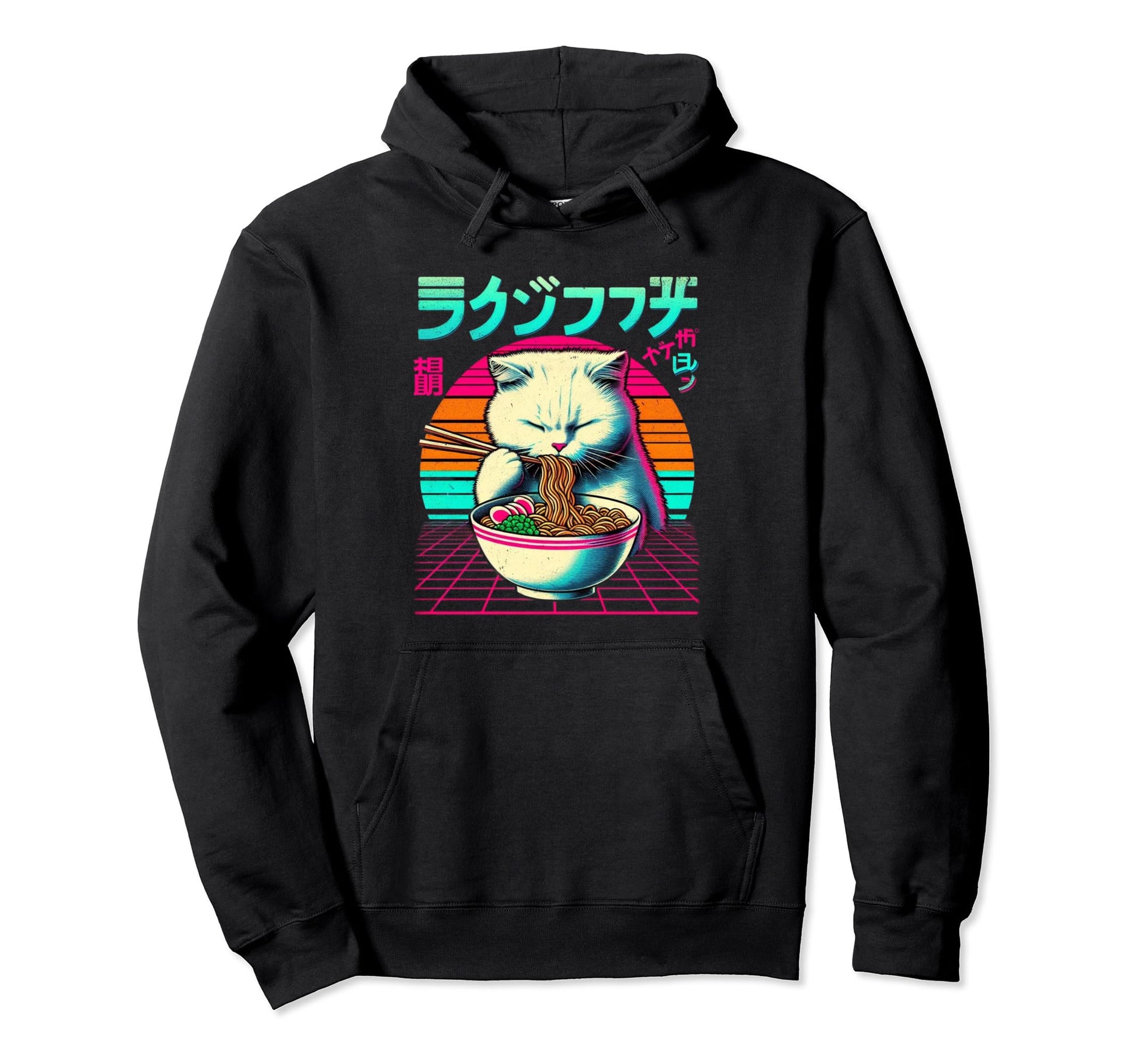 Ramen Cat Vaporwave Japanese Aesthetic Hoodie - Unique Graphic Unisex - T-Shirt, Sweatshirt, Hoodie