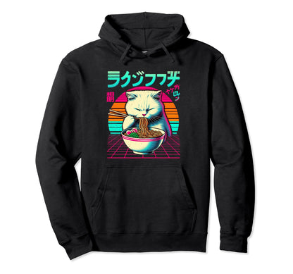 Ramen Cat Vaporwave Japanese Aesthetic Hoodie - Unique Graphic Unisex - T-Shirt, Sweatshirt, Hoodie