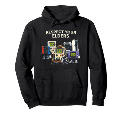 Respect Your Elders Gaming Funny Gamer Hoodie - Graphic Print for Adults - T-Shirt, Sweatshirt, Hoodie