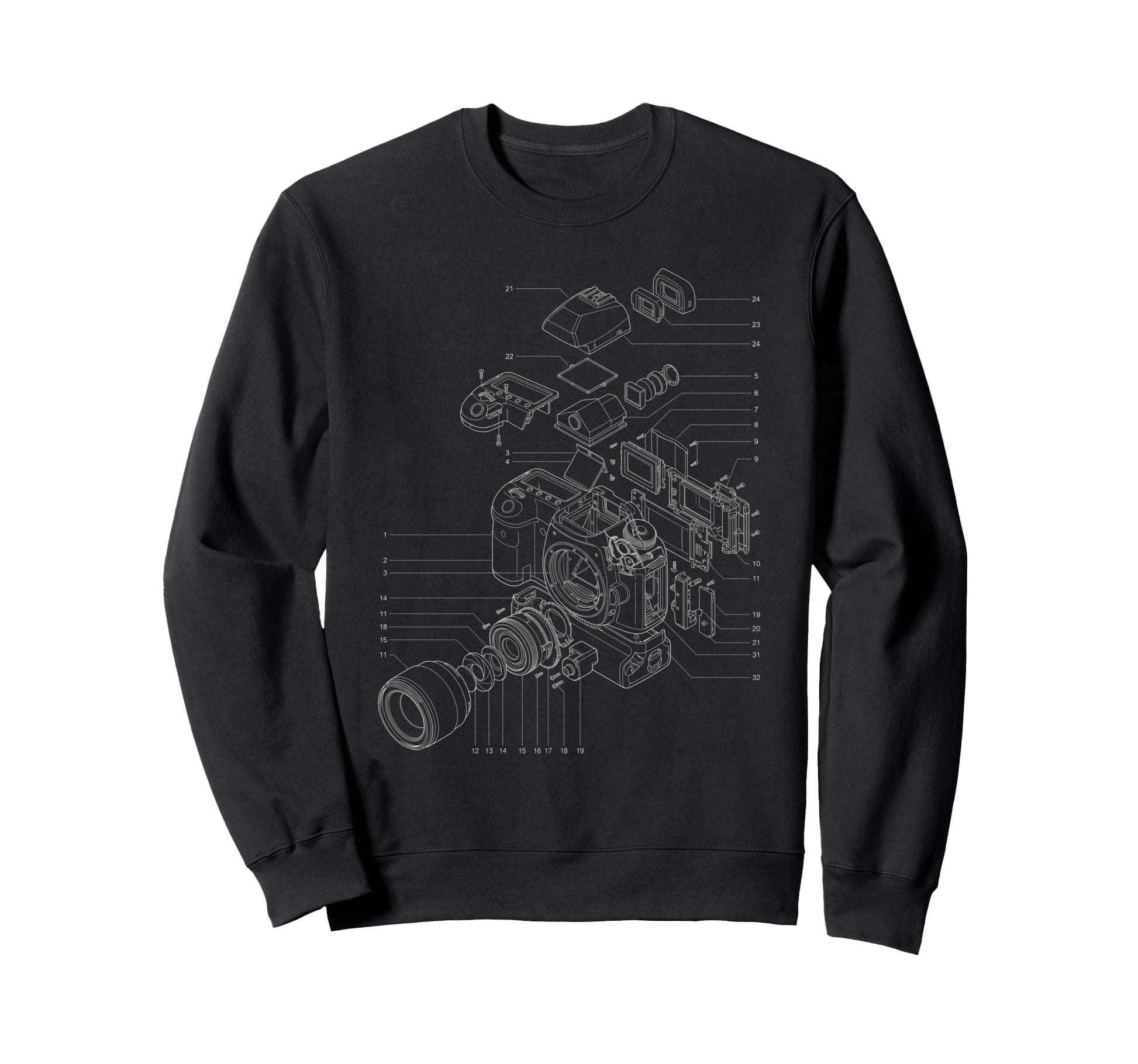 Camera Exploded View Photography Sweatshirt - Custom Art Print Unisex - T-Shirt, Sweatshirt, Hoodie