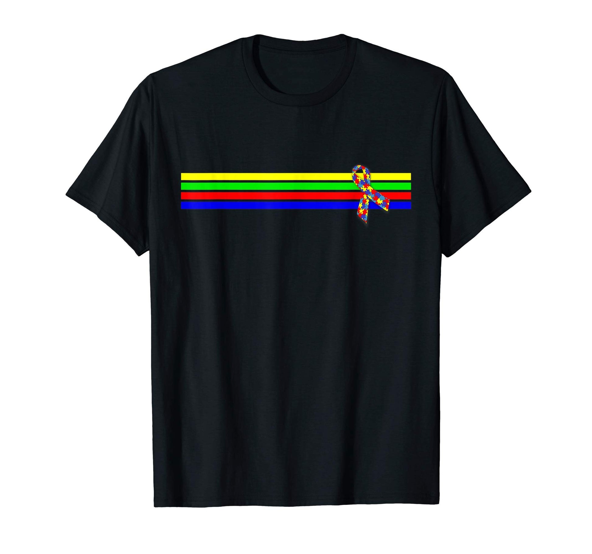 Autism Awareness Stripes Ribbon Asd Adhd T-Shirt - Novelty Apparel Unisex - T-Shirt, Sweatshirt, Hoodie