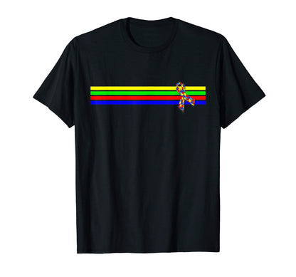 Autism Awareness Stripes Ribbon Asd Adhd T-Shirt - Novelty Apparel Unisex - T-Shirt, Sweatshirt, Hoodie