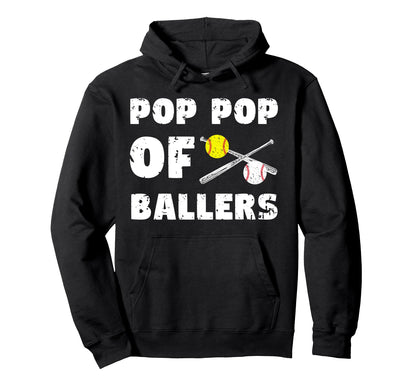 Pop Pop Ballers Softball Baseball Hoodie - Fun Novelty Design for Adults - T-Shirt, Sweatshirt, Hoodie
