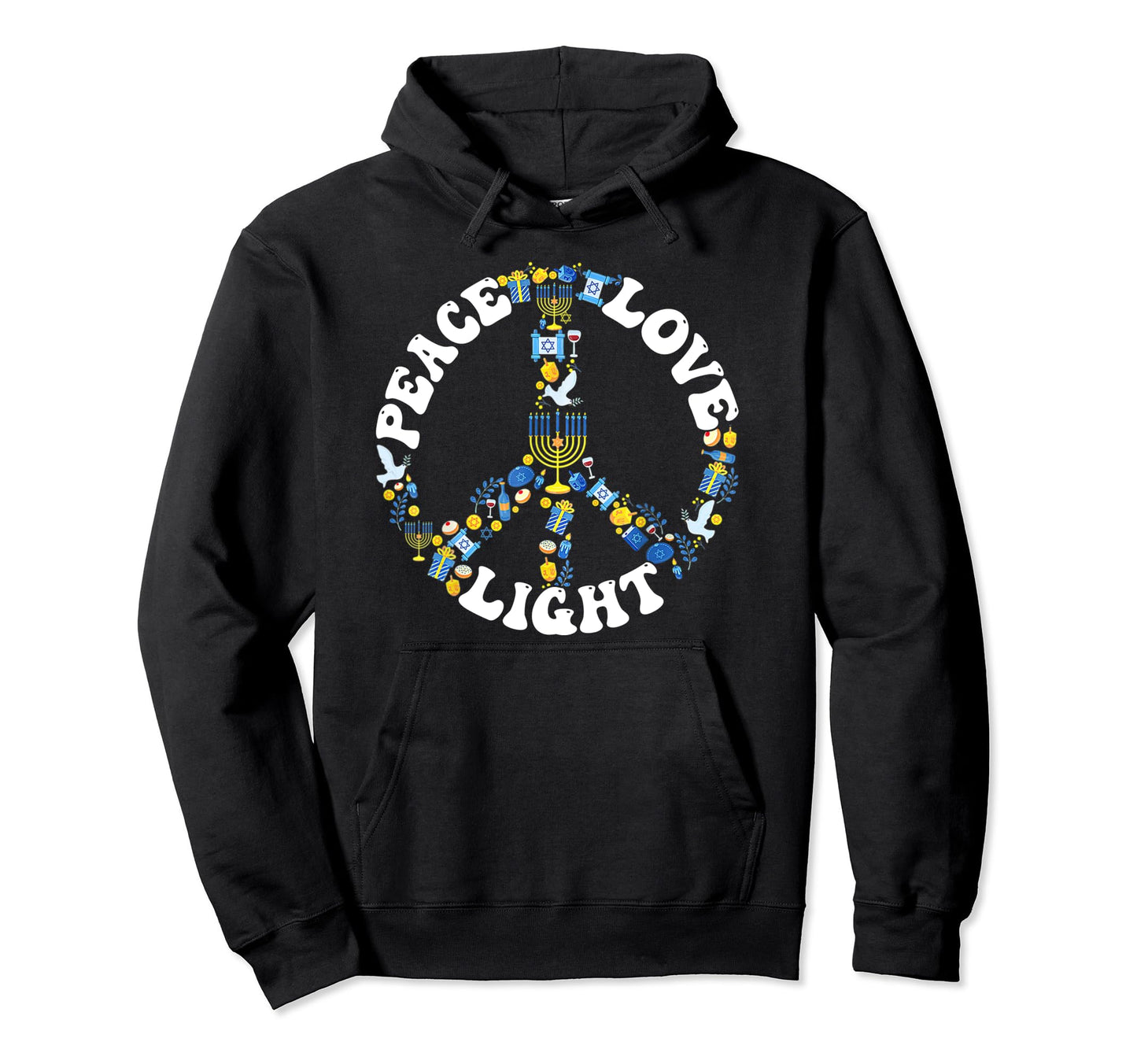 Love Peace Sign Light Hanukkah Menorah Hoodie - Unique Graphic for Adults - T-Shirt, Sweatshirt, Hoodie