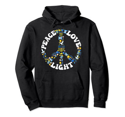 Love Peace Sign Light Hanukkah Menorah Hoodie - Unique Graphic for Adults - T-Shirt, Sweatshirt, Hoodie