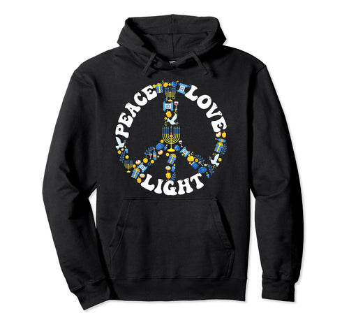 Love Peace Sign Light Hanukkah Menorah Hoodie - Unique Graphic for Adults - T-Shirt, Sweatshirt, Hoodie