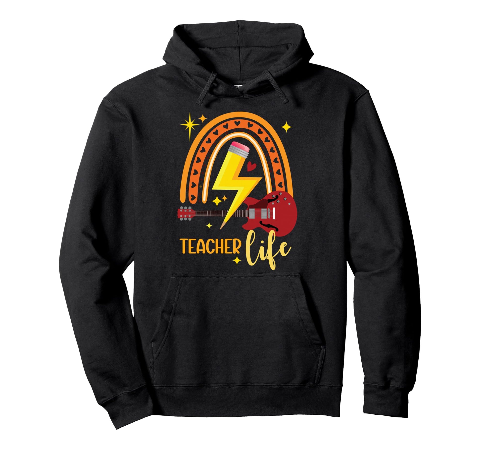 Teacher Life Boho Rainbow Guitar Music Hoodie - Novelty Apparel for Adults - T-Shirt, Sweatshirt, Hoodie