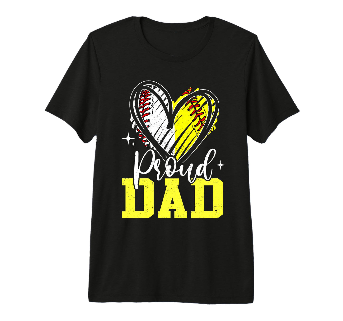 Proud Dad Baseball Softball Heart Dad T-Shirt - Trendy Graphic Men Women - T-Shirt, Sweatshirt, Hoodie