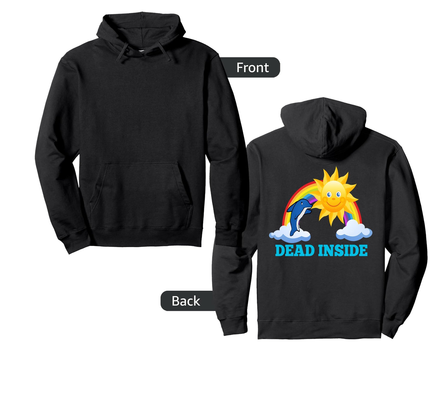Cheerful Rainbow Dolphins And Sunshine Hoodie - Novelty Apparel for Adults - T-Shirt, Sweatshirt, Hoodie