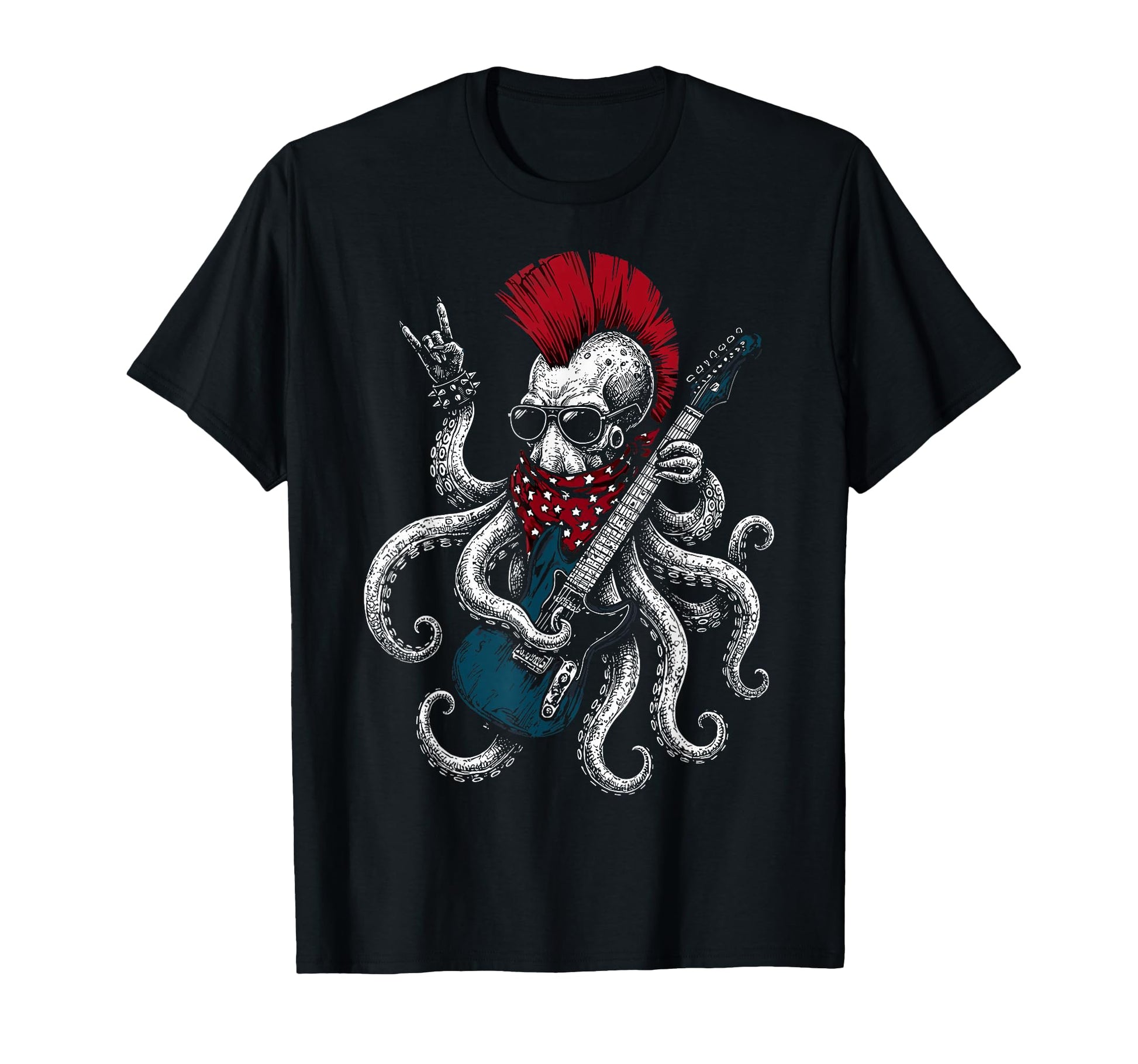 Funny Octopus Playing Guitar Usa T-Shirt - Minimalist Print for Adults - T-Shirt, Sweatshirt, Hoodie