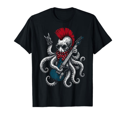 Funny Octopus Playing Guitar Usa T-Shirt - Minimalist Print for Adults - T-Shirt, Sweatshirt, Hoodie