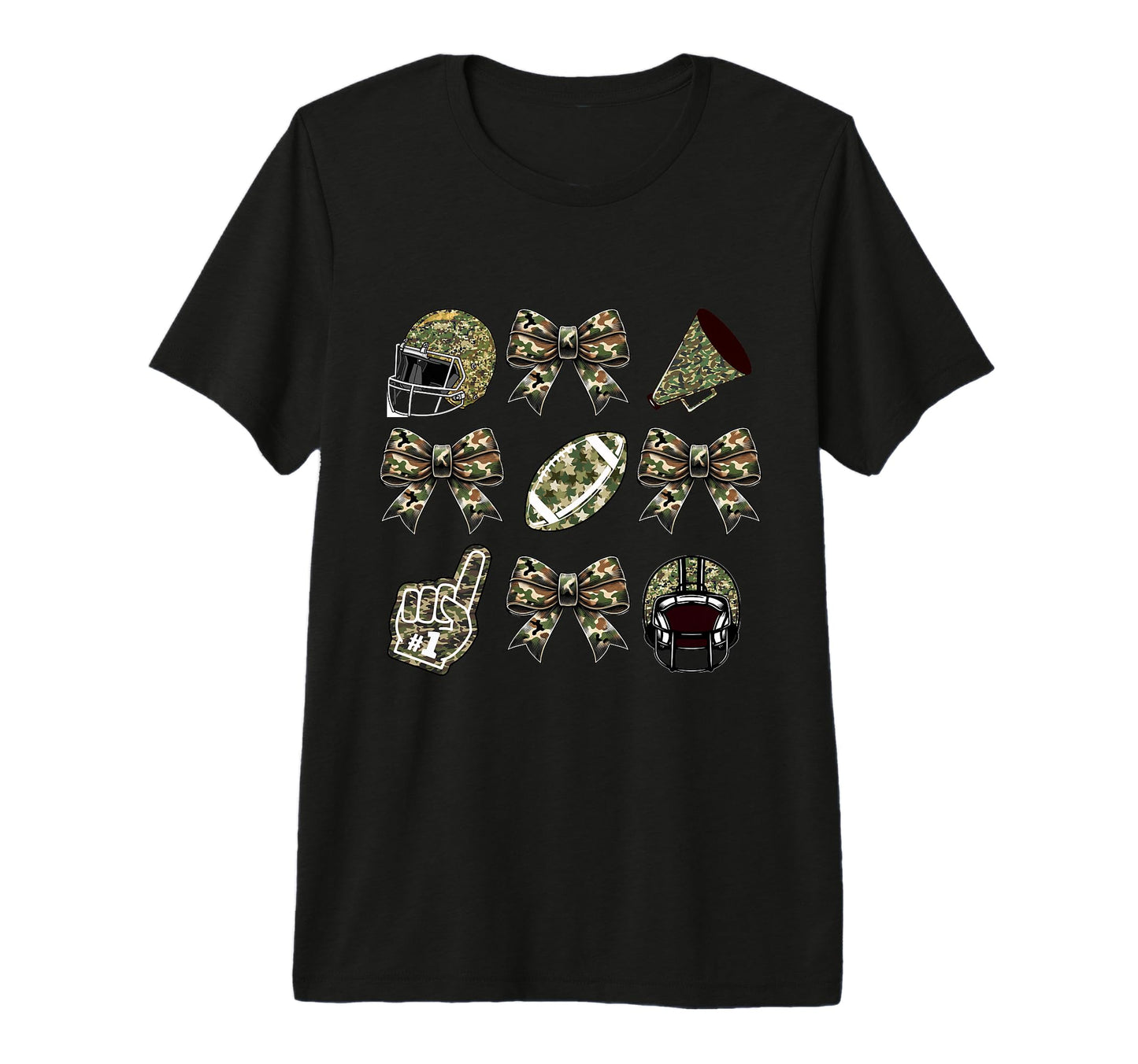 Camo Football Coquette Bow Football T-Shirt - Custom Art Print for Adults - T-Shirt, Sweatshirt, Hoodie