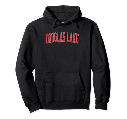 Douglas Lake Distressed Red Varsity Hoodie - Custom Art Print Unisex - T-Shirt, Sweatshirt, Hoodie