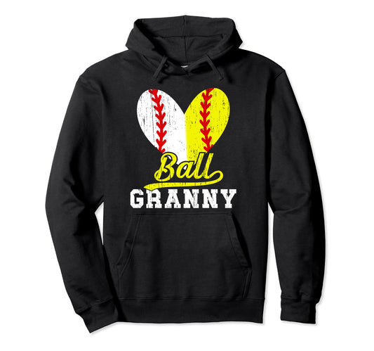 Ball Granny Heart Baseball Softball Hoodie - Minimalist Print for Adults - T-Shirt, Sweatshirt, Hoodie