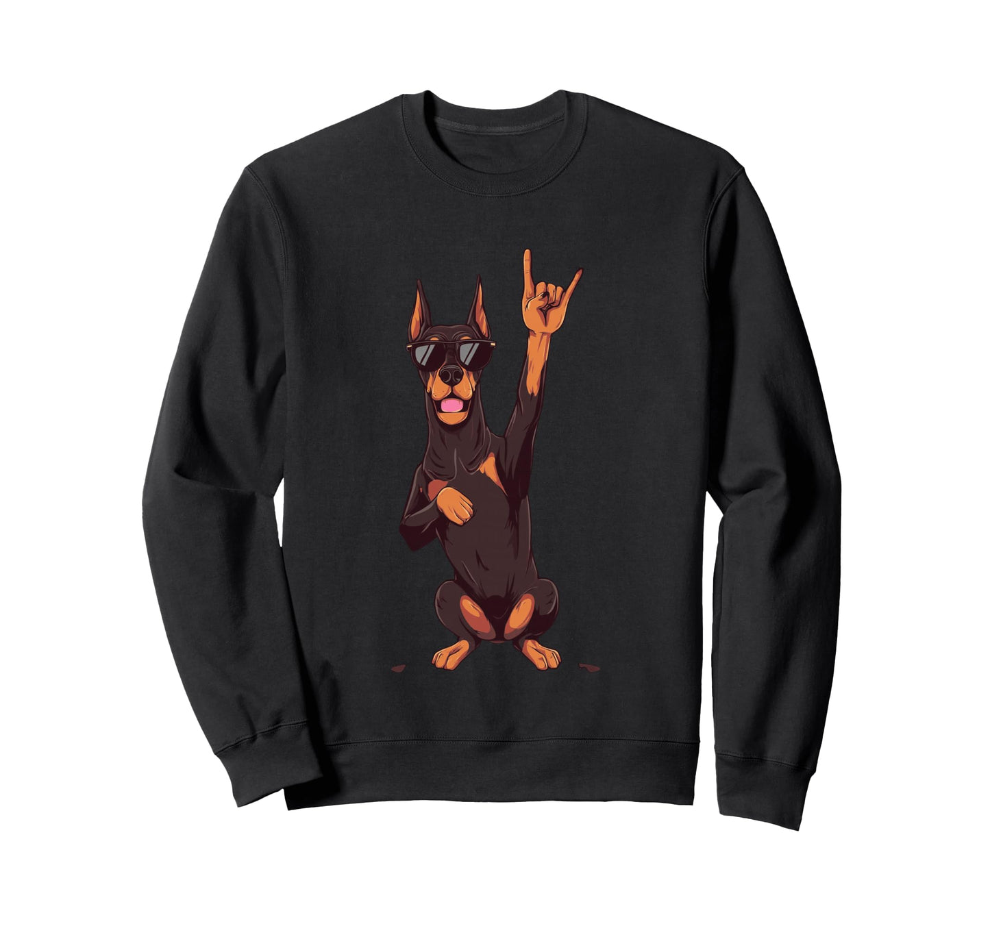 Doberman Dog Rock Hand Sign Punk Sweatshirt - Unique Graphic Men Women - T-Shirt, Sweatshirt, Hoodie