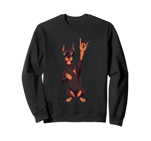 Doberman Dog Rock Hand Sign Punk Sweatshirt - Unique Graphic Men Women - T-Shirt, Sweatshirt, Hoodie