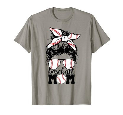 Mom Life Baseball Mom Messy Bun T-Shirt - Novelty Apparel for Adults - T-Shirt, Sweatshirt, Hoodie