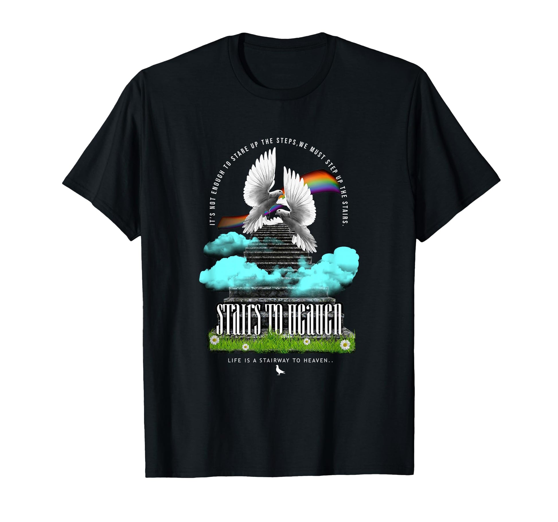 Stairs To Heaven Doves Aesthetic Edgy T-Shirt - Novelty Apparel for Adults - T-Shirt, Sweatshirt, Hoodie