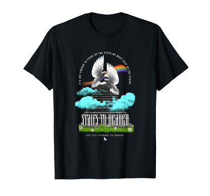 Stairs To Heaven Doves Aesthetic Edgy T-Shirt - Novelty Apparel for Adults - T-Shirt, Sweatshirt, Hoodie