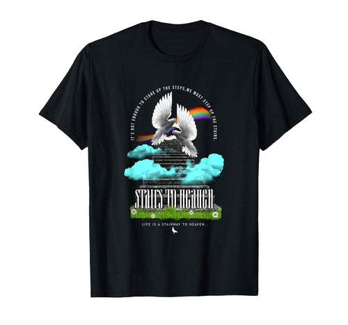 Stairs To Heaven Doves Aesthetic Edgy T-Shirt - Novelty Apparel for Adults - T-Shirt, Sweatshirt, Hoodie