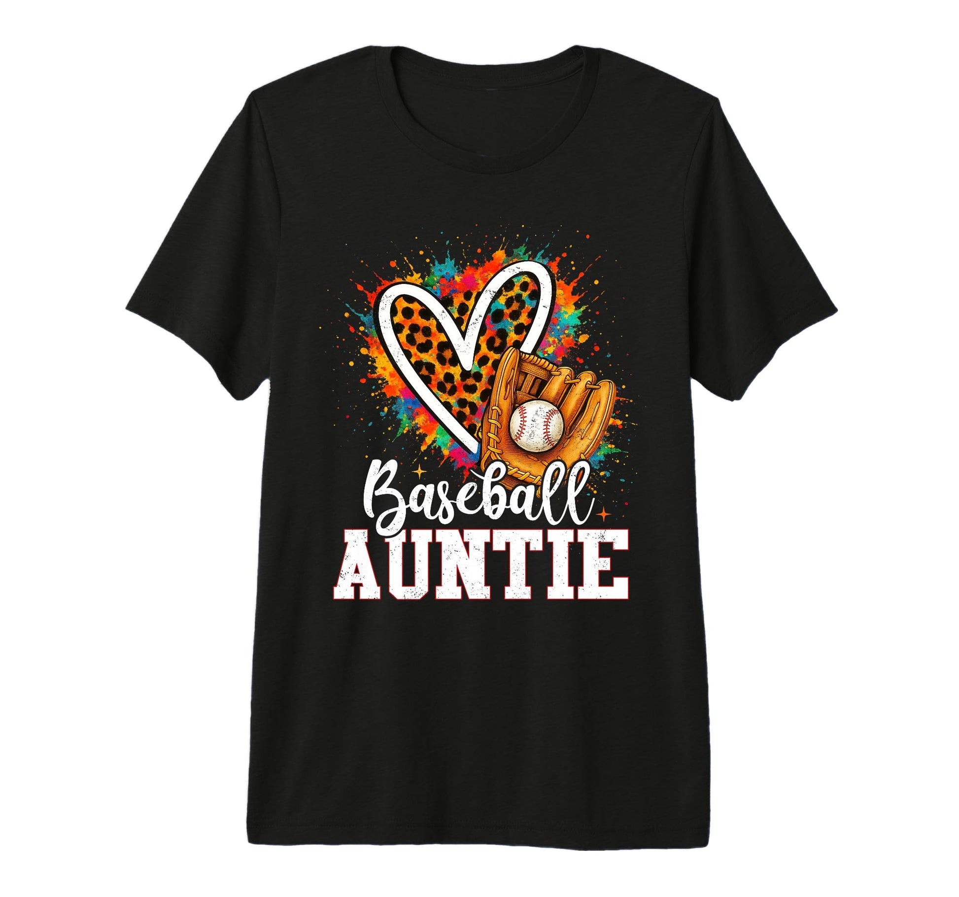 Baseball Auntie Leopard Heart Colorful T-Shirt - Novelty Apparel Men Women - T-Shirt, Sweatshirt, Hoodie