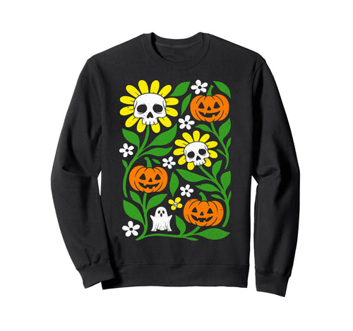 Boho Flower Pumpkin Skull Ghost Sweatshirt - Minimalist Print for Adults - T-Shirt, Sweatshirt, Hoodie