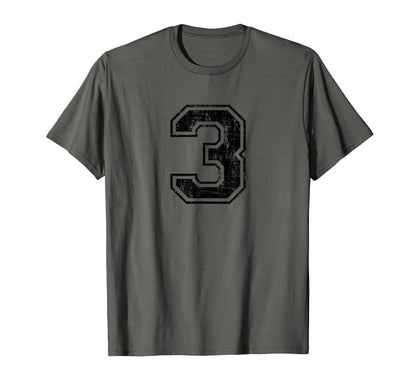 Number 3 Three Varsity Distressed T-Shirt - Novelty Apparel Men Women - T-Shirt, Sweatshirt, Hoodie