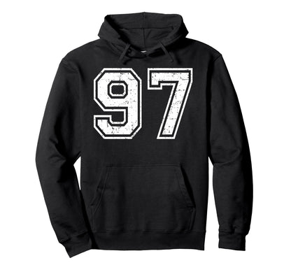 97 Number Ninety Seven Team Sports Grunge Hoodie - Unique Graphic Unisex - T-Shirt, Sweatshirt, Hoodie