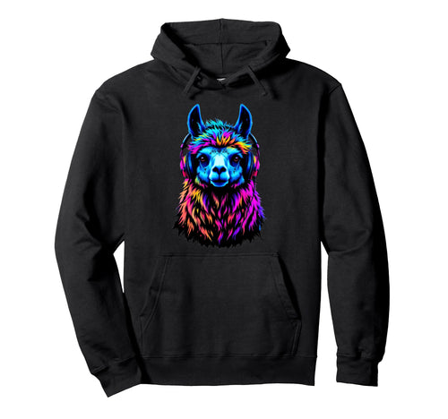 Musical Llama Rainbow Singing Headphones Hoodie - Unique Graphic Men Women - T-Shirt, Sweatshirt, Hoodie