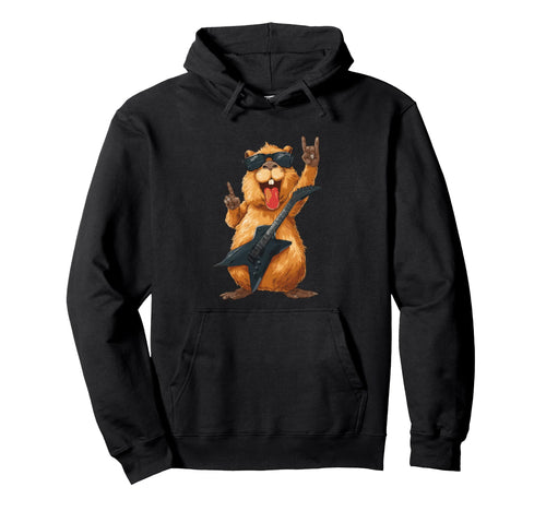 Funny Guinea Pig Rock Music Guitarist Hoodie - Novelty Apparel for Adults - T-Shirt, Sweatshirt, Hoodie