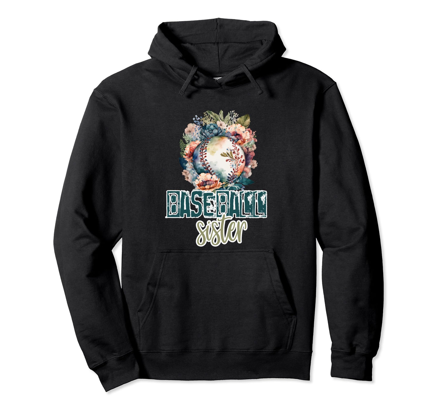 Artsy Baseball Sister Flowers Unique Hoodie - Trendy Graphic for Adults - T-Shirt, Sweatshirt, Hoodie