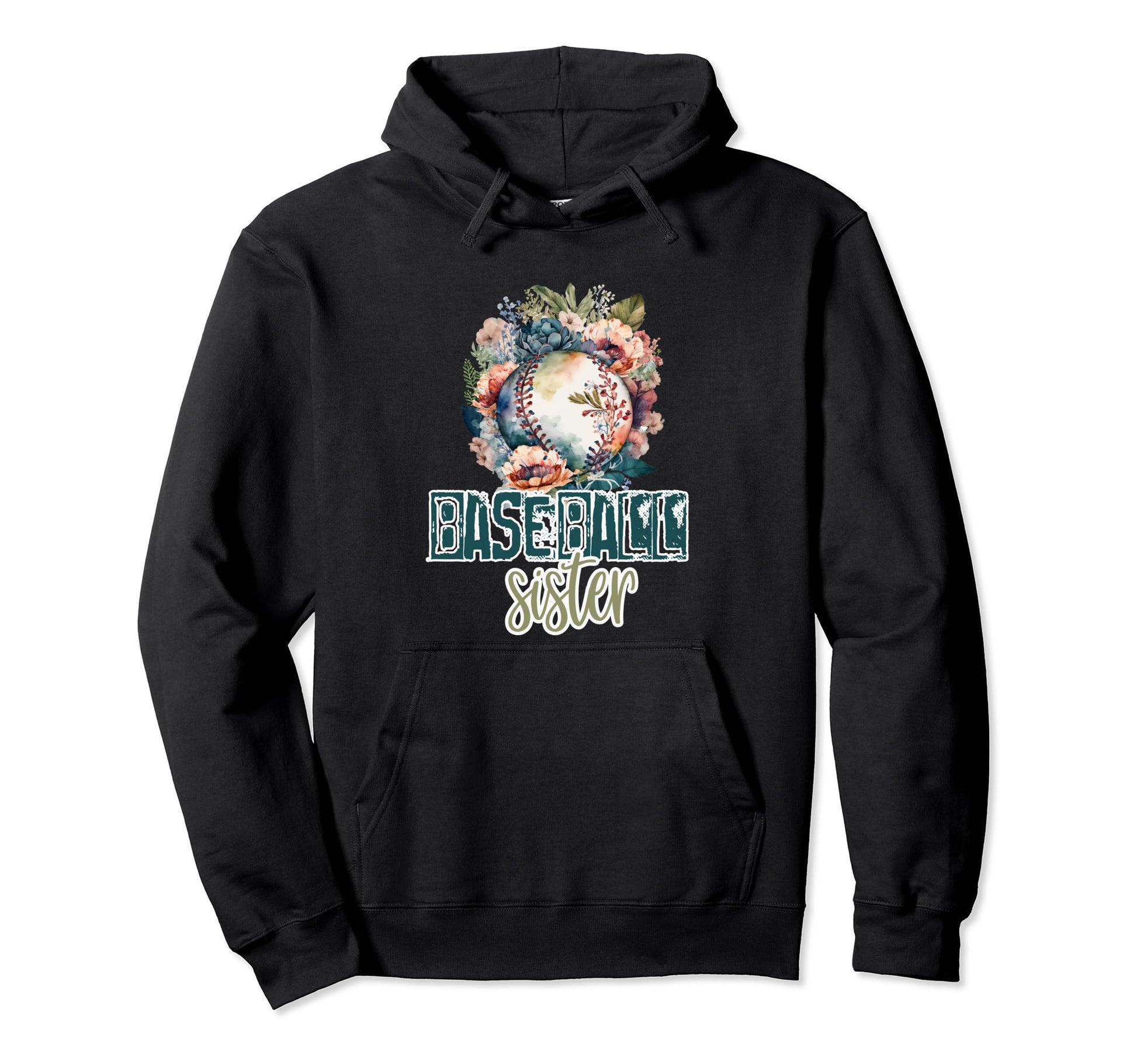 Artsy Baseball Sister Flowers Unique Hoodie - Trendy Graphic for Adults - T-Shirt, Sweatshirt, Hoodie