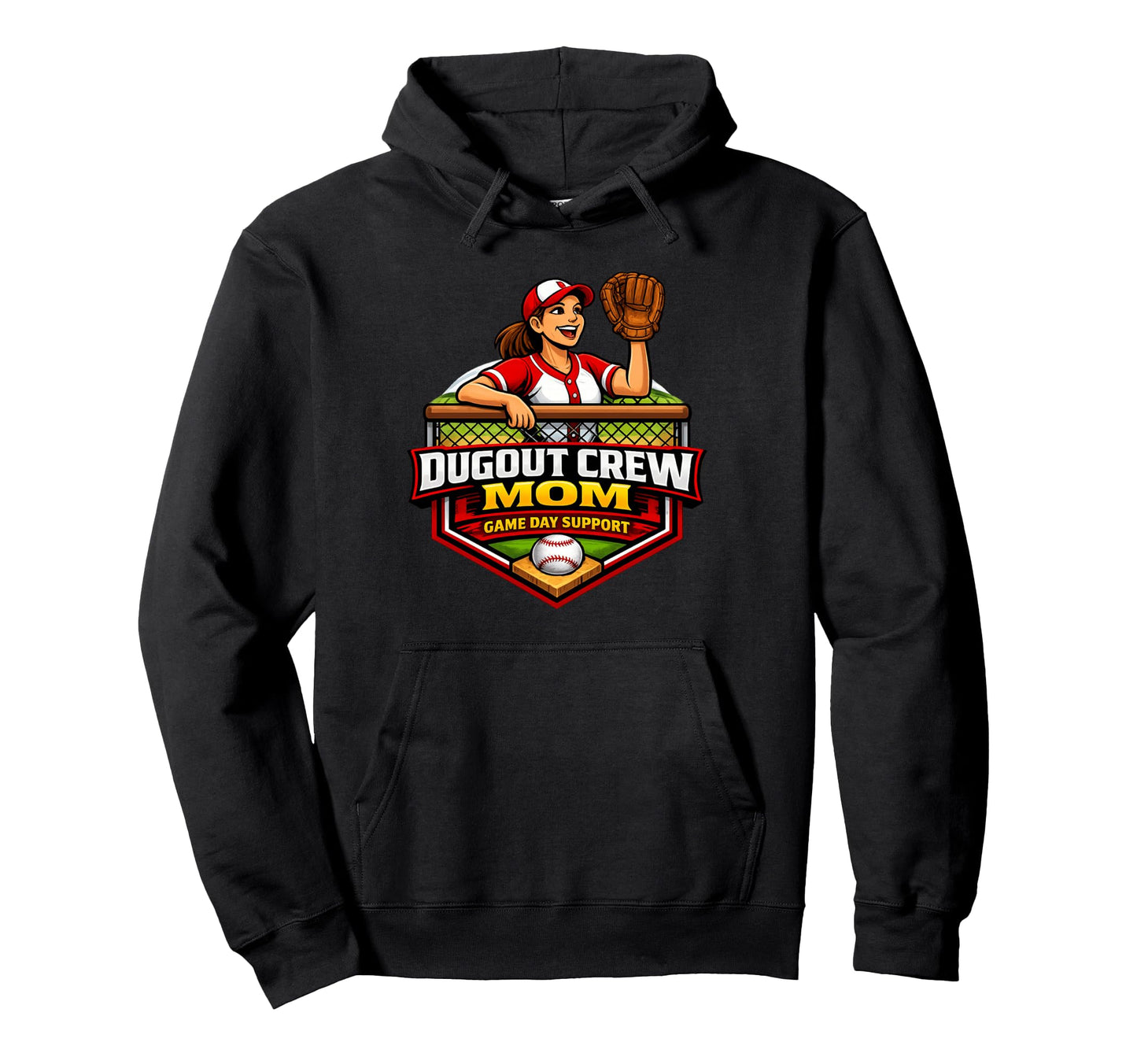 Baseball Mom Dugout Crew Game Day Hoodie - Fun Novelty Design for Adults - T-Shirt, Sweatshirt, Hoodie