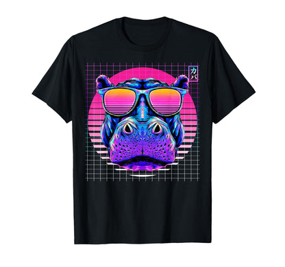 Hippo Sunglasses Hippopotamus Vaporwave T-Shirt - Custom Art Print Unisex - T-Shirt, Sweatshirt, Hoodie