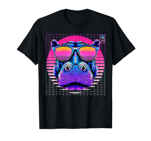 Hippo Sunglasses Hippopotamus Vaporwave T-Shirt - Custom Art Print Unisex - T-Shirt, Sweatshirt, Hoodie