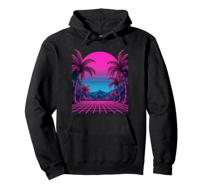80S Vaporwave Aesthetic Palm Trees Hoodie - Minimalist Print for Adults - T-Shirt, Sweatshirt, Hoodie