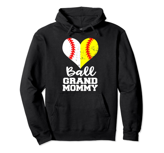 Ball Grandmommy Heart Funny Baseball Hoodie - Minimalist Print Men Women - T-Shirt, Sweatshirt, Hoodie