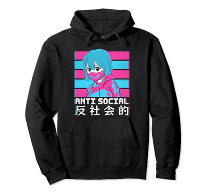 Anti Social Japanese Sad Anime Edgy Alt Hoodie - Unique Graphic for Adults - T-Shirt, Sweatshirt, Hoodie