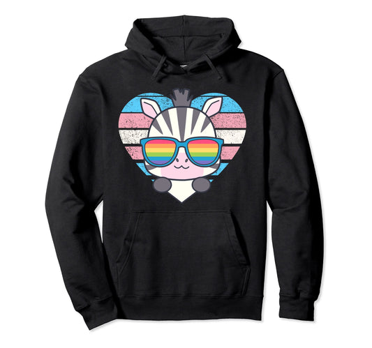 Zebra Pride Trans Flag Rainbow Sunglasses Hoodie - Custom Art Print Unisex - T-Shirt, Sweatshirt, Hoodie