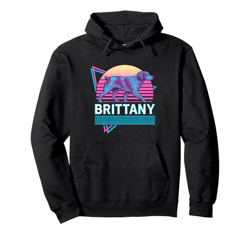 Brittany Spaniel Synthwave Aesthetic Hoodie - Novelty Apparel Men Women - T-Shirt, Sweatshirt, Hoodie