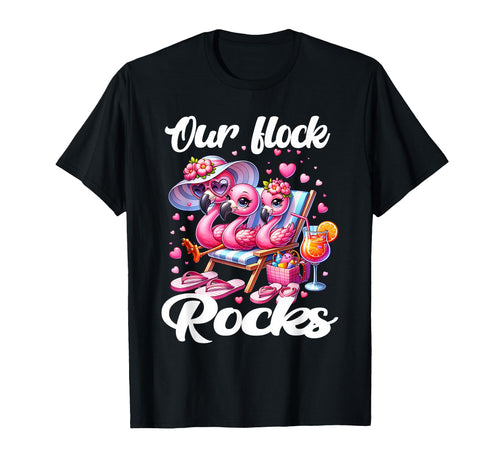 Our Flock Rocks Flamingo Summer T-Shirt - Novelty Apparel for Adults - T-Shirt, Sweatshirt, Hoodie