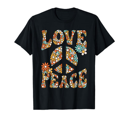 Love Peace Sign Hippie Flower Groovy T-Shirt - Unique Graphic Men Women - T-Shirt, Sweatshirt, Hoodie
