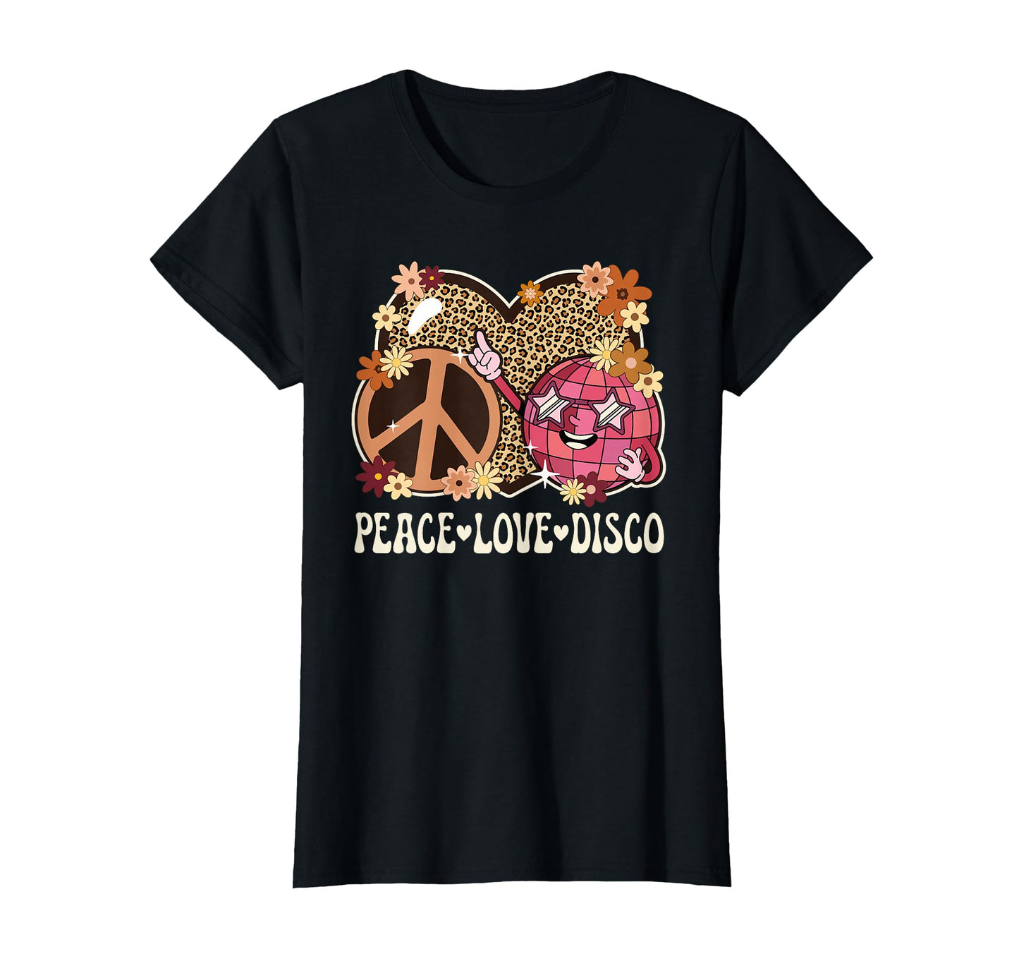 Peace Love Disco Outfit Leopard 70S Disco T-Shirt - Novelty Apparel Unisex - T-Shirt, Sweatshirt, Hoodie