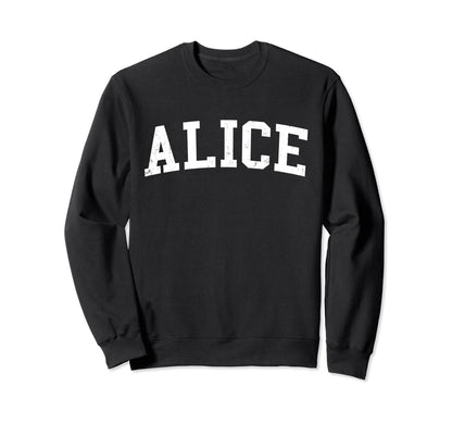 Alice Tx Distressed White Varsity Sweatshirt - Trendy Graphic Unisex - T-Shirt, Sweatshirt, Hoodie