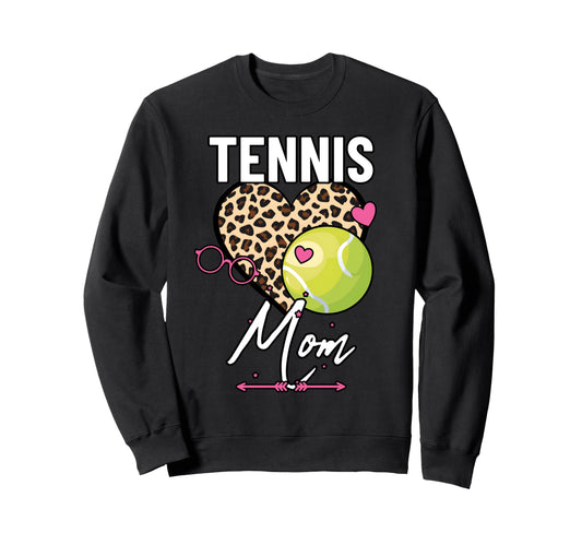 Tennis Mom Leopard Heart Game Day Lover Sweatshirt - Graphic Print Unisex - T-Shirt, Sweatshirt, Hoodie