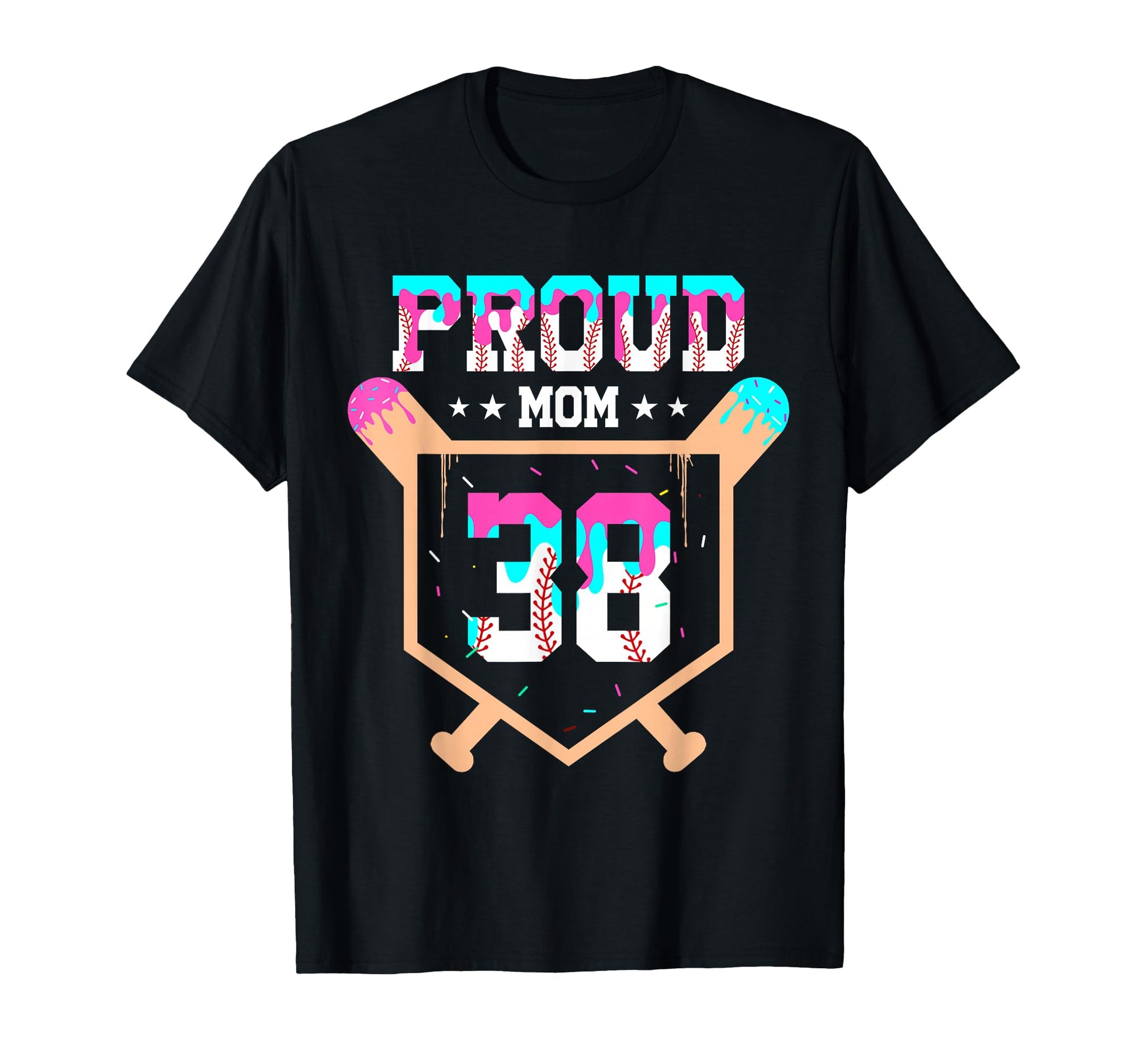 Proud Mom Baseball Player Number 38 T-Shirt - Casual Everyday Wear Unisex - T-Shirt, Sweatshirt, Hoodie